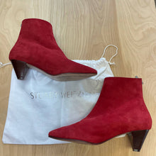 Load image into Gallery viewer, Stuart Weitzman Red Suede Pointed Toe Booties Sz 9