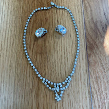 Load image into Gallery viewer, Aurora Set - Vintage 1960s Silver tone Rhinestone Necklace Clip on Earring set