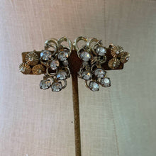 Load image into Gallery viewer, Skyler Set - Vintage 1960s Gold Tone Rhinestone Clip on Costume Earring Set