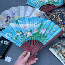 Load image into Gallery viewer, Vintage Novelty Souvenir Paper and Wood Fan Lily Pad Bird Print
