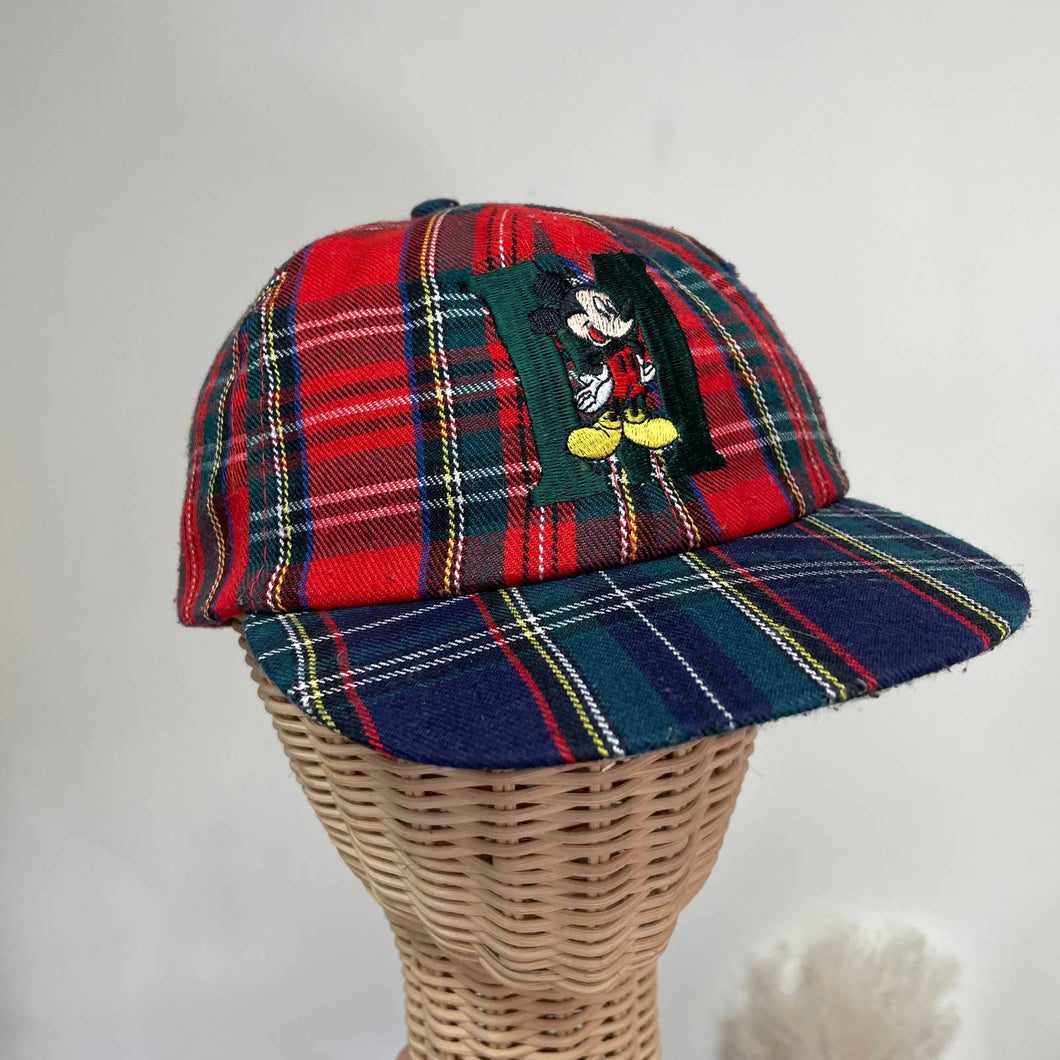 Vintage 1980s Kids Disney Mickey Tartan Plaid Baseball Cap Hat Unisex
