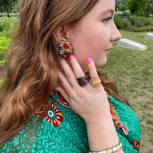 Load image into Gallery viewer, Vintage 1980s Multi Color Copper Clip-on Statement Earrings
