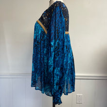 Load image into Gallery viewer, Anthropologie Blank London Blue Abstract Print Sheer Boho Miranda Peasant Blouse Balloon Sleeve 2X
