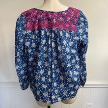 Load image into Gallery viewer, J.Crew Blue Indian Block Print Blouse Hot Pink Embroidery 100% Cotton XXL
