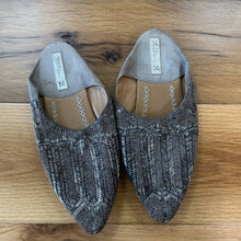 Load image into Gallery viewer, Llani Slippers Gray Beaded Mules Pointed Toe Sz EU 38
