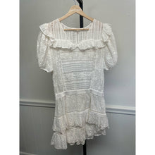 Load image into Gallery viewer, LoveShackFancy White Lace Eyelet Textured Floral Ruffle Puff Sleeve Dress L

