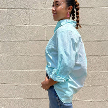Load image into Gallery viewer, Upcycled J.Crew Pastel Blue Tie Dye Cotton Collared Button Down Shirt L
