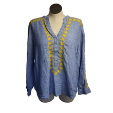 Load image into Gallery viewer, J. Crew Embroidered Blue White Striped 100% Linen Tunic Summer Blouse Top 2X
