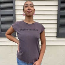 Load image into Gallery viewer, Vintage y2k DKNY Logo Beaded Baby Tee Gray T-shirt L

