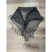Load image into Gallery viewer, Vintage 1970s Black Woven Fringe Shawl Scarf Accessory
