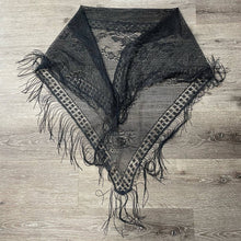 Load image into Gallery viewer, Vintage 1970s Black Woven Fringe Shawl Scarf Accessory
