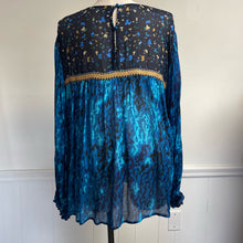 Load image into Gallery viewer, Anthropologie Blank London Blue Abstract Print Sheer Boho Miranda Peasant Blouse Balloon Sleeve 2X
