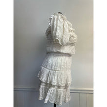 Load image into Gallery viewer, LoveShackFancy White Lace Eyelet Textured Floral Ruffle Puff Sleeve Dress L
