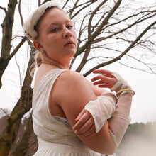 Load image into Gallery viewer, Vintage 1950s Cream Off White Tulle Mesh Bridal Arm Gloves
