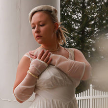 Load image into Gallery viewer, Vintage 1950s Cream Off White Tulle Mesh Bridal Arm Gloves
