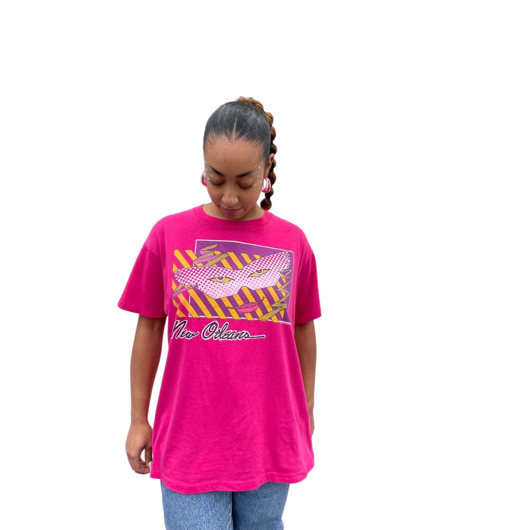 Vintage 1980s New Orleans Souvenir Single Stitch Hot Pink T-shirt XL