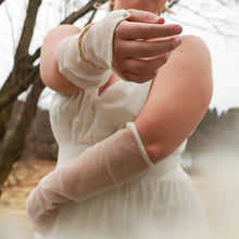 Load image into Gallery viewer, Vintage 1950s Cream Off White Tulle Mesh Bridal Arm Gloves
