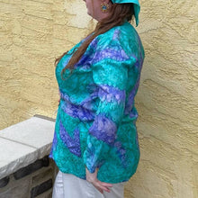 Load image into Gallery viewer, Vintage 80s 100% Silk Art-to-Wear Painted Blue Print Blazer Jacket O/S
