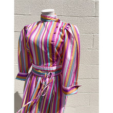 Load image into Gallery viewer, Vintage 1970s Multi Striped Pink Rainbow Statement 3/4 length Long-Sleeved Dress
