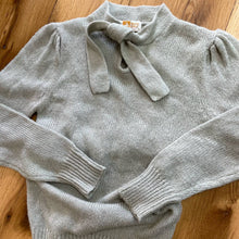 Load image into Gallery viewer, Vintage 1970s Classic Knit Grey High Neck Tie Sweater S
