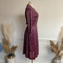 Load image into Gallery viewer, Vintage 1950s Pink Red Blue Print Poly Day Dress Sz 10
