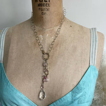 Load image into Gallery viewer, Express y2k Silver tone Beachy Dangle Chain Teardrop Gem Statement Necklace
