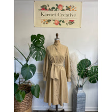 Load image into Gallery viewer, Vintage 1980s Lilli Ann Chamois Micro Faux Suede Tan Long-Sleeved Dress Button-front High Neck
