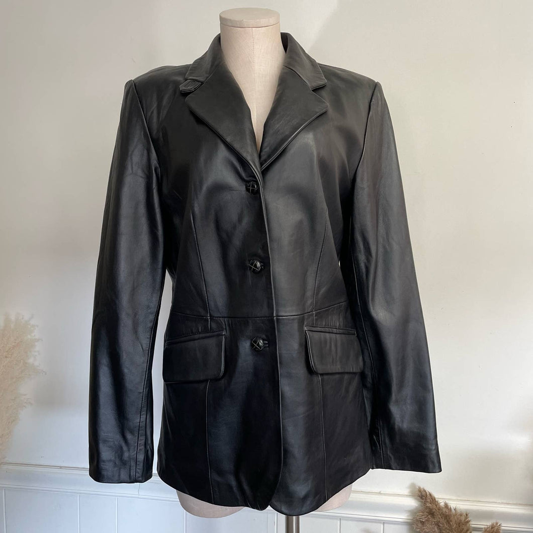 NWT Vintage 90s Classic Black Lambskin Leather Blazer M