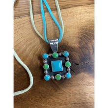 Load image into Gallery viewer, Signed Sterling Silver &amp; Blue Turquoise Boho Beaded Multi-Strand Suede Pendant Necklace
