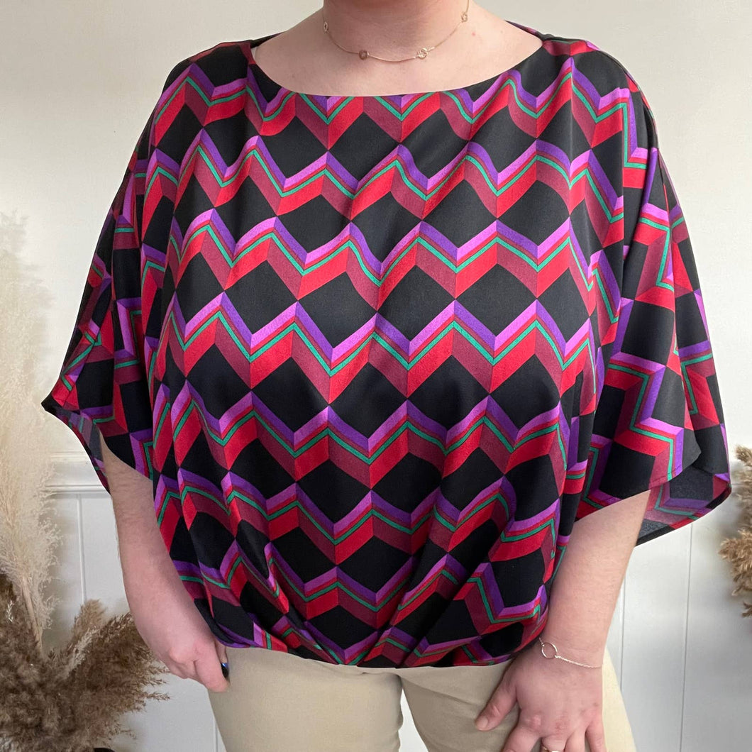 Modern Trina Turk Plus Size Blouse Geometric Print 3/4 Sleeve