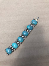 Load image into Gallery viewer, Vintage 1960s Statement Silver Tone Bracelet Faux Turquoise Oval Cabachons Stones
