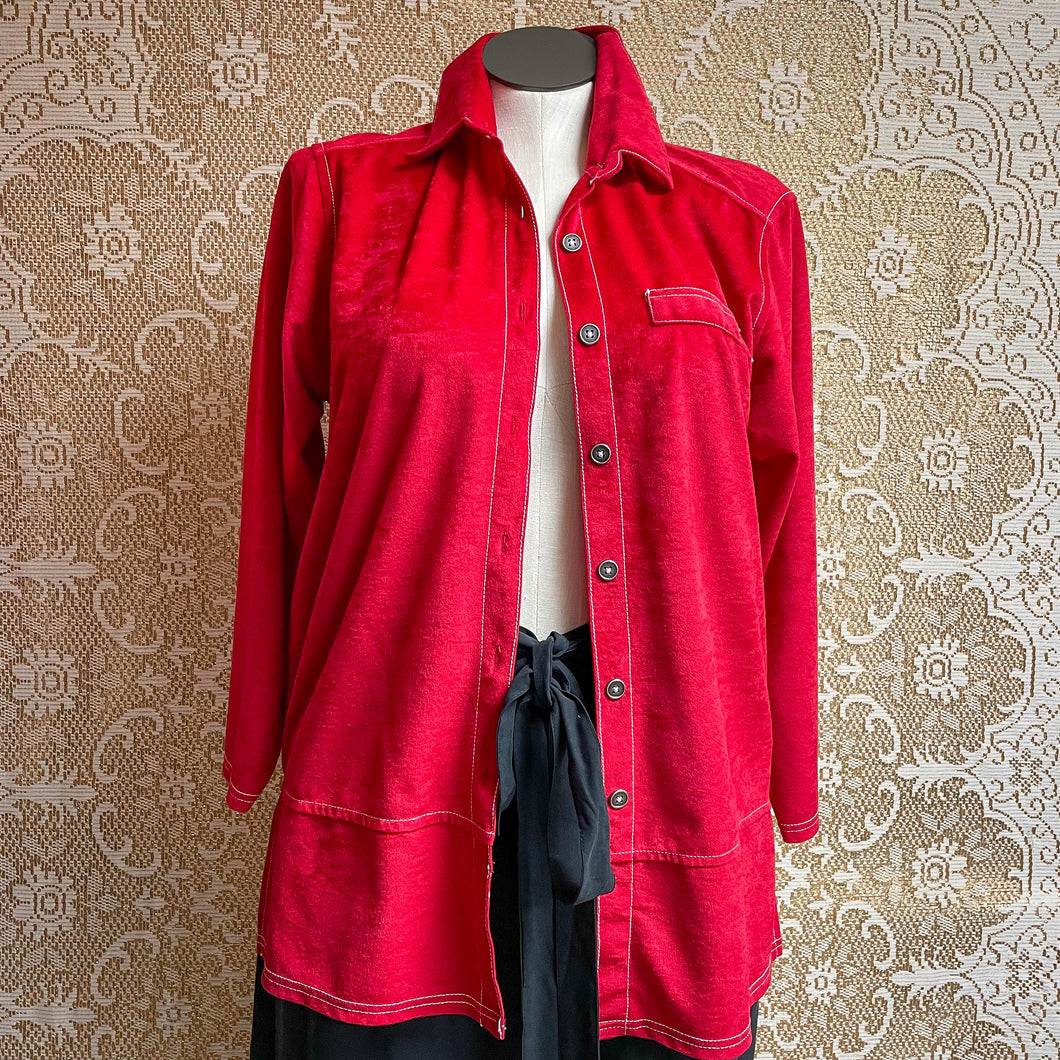 Vintage Red Velvet Collared Shirt Button-Up Sz 14-16