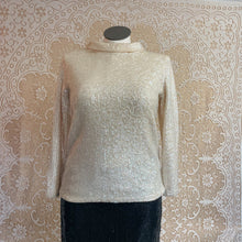 Load image into Gallery viewer, Vintage Valentina Sequin Knit Cream Turtleneck Blouse Sz 12-16
