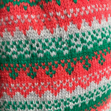 Load image into Gallery viewer, Vintage Christmas Holiday Fair Isle Yarn Handmade Knit Red Green Midi Skirt Fitted with Stretch
