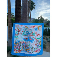 Load image into Gallery viewer, Vintage 1980s Dominique Martine Blue Large Sarong Scarf Wrap Square Painted Print
