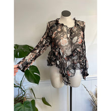 Load image into Gallery viewer, Johnny Was Silk Sheer Floral Top Blouse Black Pink Sz XL
