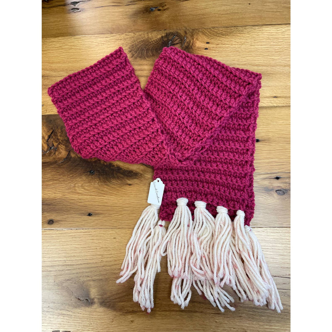 Hot Pink Pale Pink Hand Made Knit Fringe Tassel Scarf