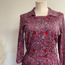 Load image into Gallery viewer, Vintage 1950s Pink Red Blue Print Poly Day Dress Sz 10
