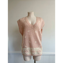 Load image into Gallery viewer, Vintage 80s Pale Pink Cream Hand Made Knit V-Neck Sweater Vest Sz PM
