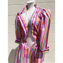 Load image into Gallery viewer, Vintage 1970s Multi Striped Pink Rainbow Statement 3/4 length Long-Sleeved Dress
