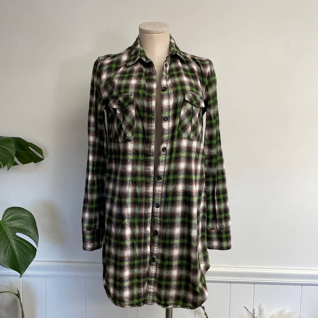 Novemb3r Green Plaid Flannel Dress Long Shacket Sz M