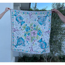Load image into Gallery viewer, Vintage 1940s Silk Novelty Print Blue Floral Vase Scarf Wrap Square

