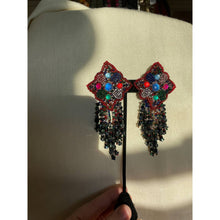 Load image into Gallery viewer, Vintage 1980s Rainbow Multicolored Boho Beaded Statement Clip-on Tassel Earrings
