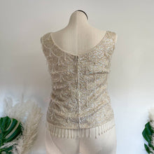 Load image into Gallery viewer, Vintage Cream Embellished Sequin Sleeveless Blouse L 38
