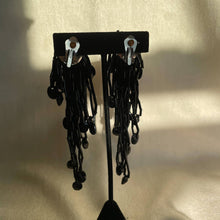 Load image into Gallery viewer, Vintage Black Beaded Dangle Tassel Clip-on Earrings
