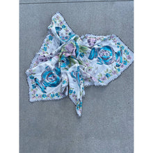 Load image into Gallery viewer, Vintage 1940s Silk Novelty Print Blue Floral Vase Scarf Wrap Square
