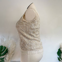 Load image into Gallery viewer, Vintage Cream Embellished Sequin Sleeveless Blouse L 38
