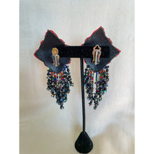 Load image into Gallery viewer, Vintage 1980s Rainbow Multicolored Boho Beaded Statement Clip-on Tassel Earrings
