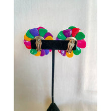 Load image into Gallery viewer, Vintage 1980s Rainbow Multicolored Flower Beaded Statement Clip-on Earrings

