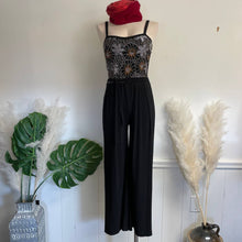 Load image into Gallery viewer, Vintage y2k Classic Sleeveless Jumpsuit Black Pants Metallic Bedazzled

